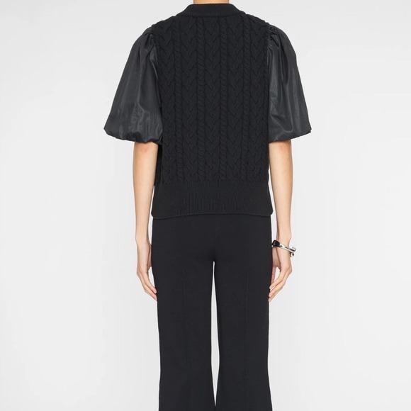 $218 RAILS Karina Black Cable Knit Sweater‎ w/Puff Sleeves, Mock Neck Top Size S - Picture 4 of 8